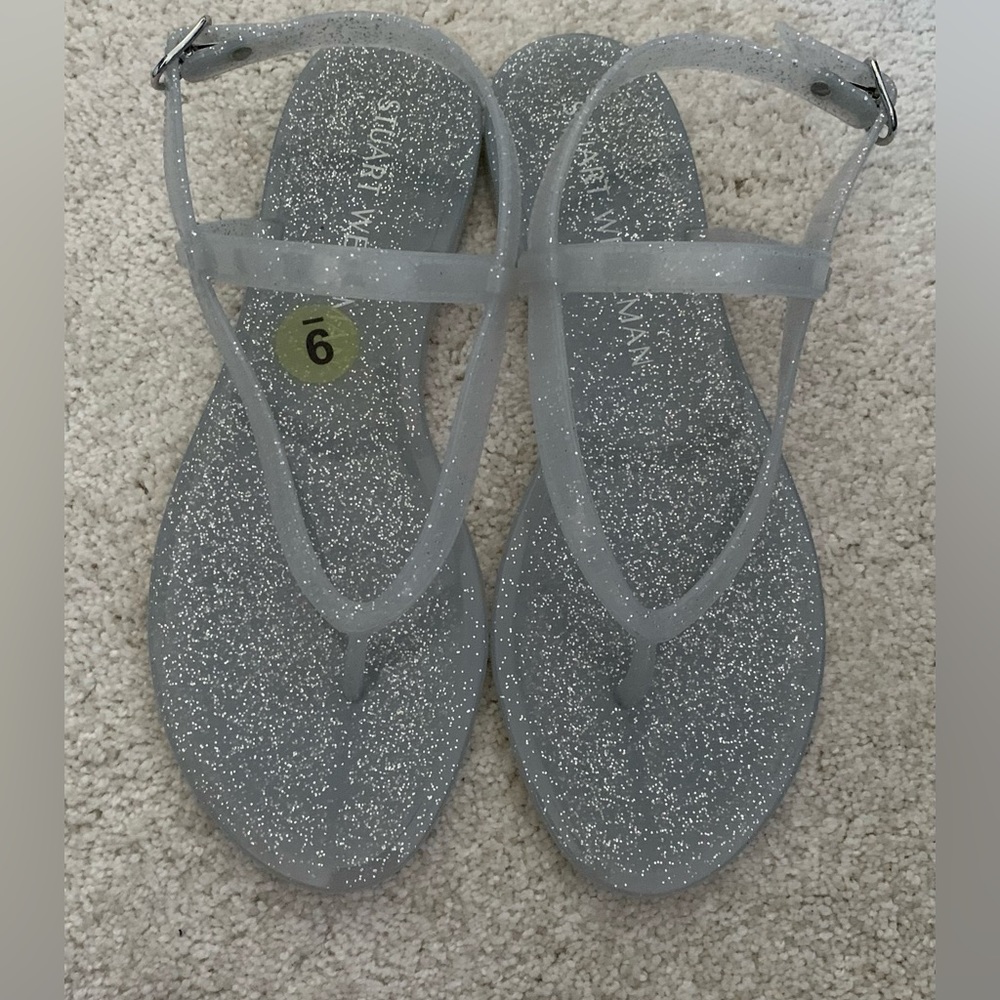 Stuart Weitzman Silver Glitter Jelly Sandals